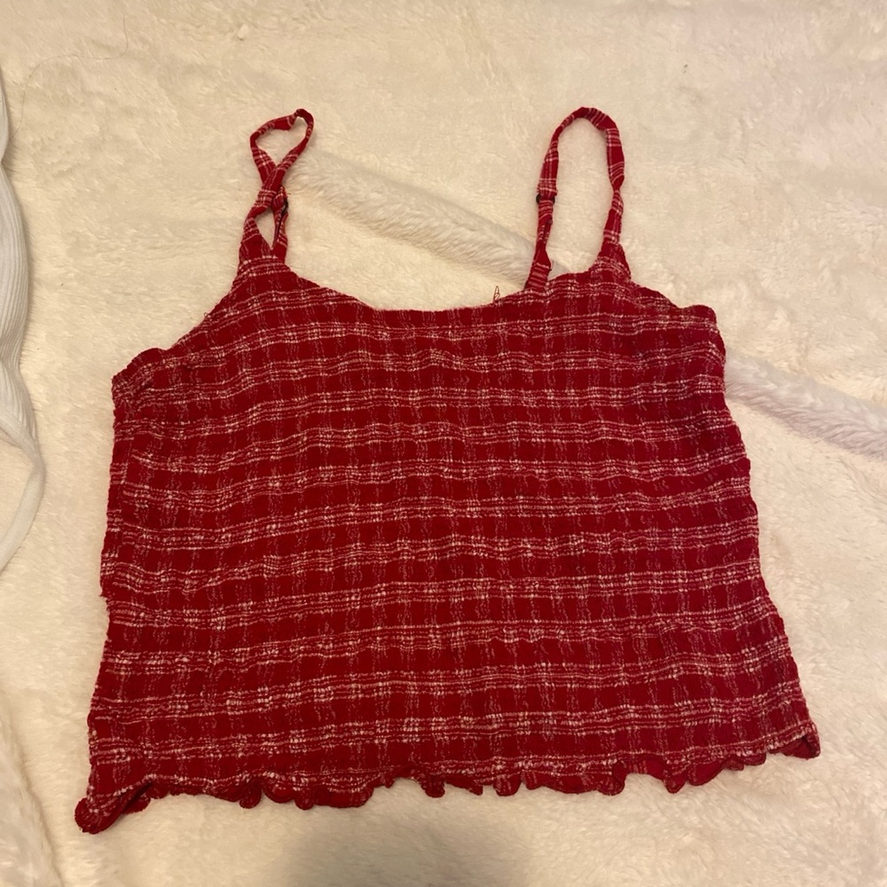 Red Plaid Smocked Cami Crop Top - Women